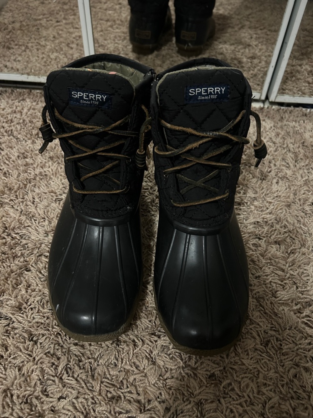 Sperry Black Quilted Lace-Up Waterproof Duck Boots